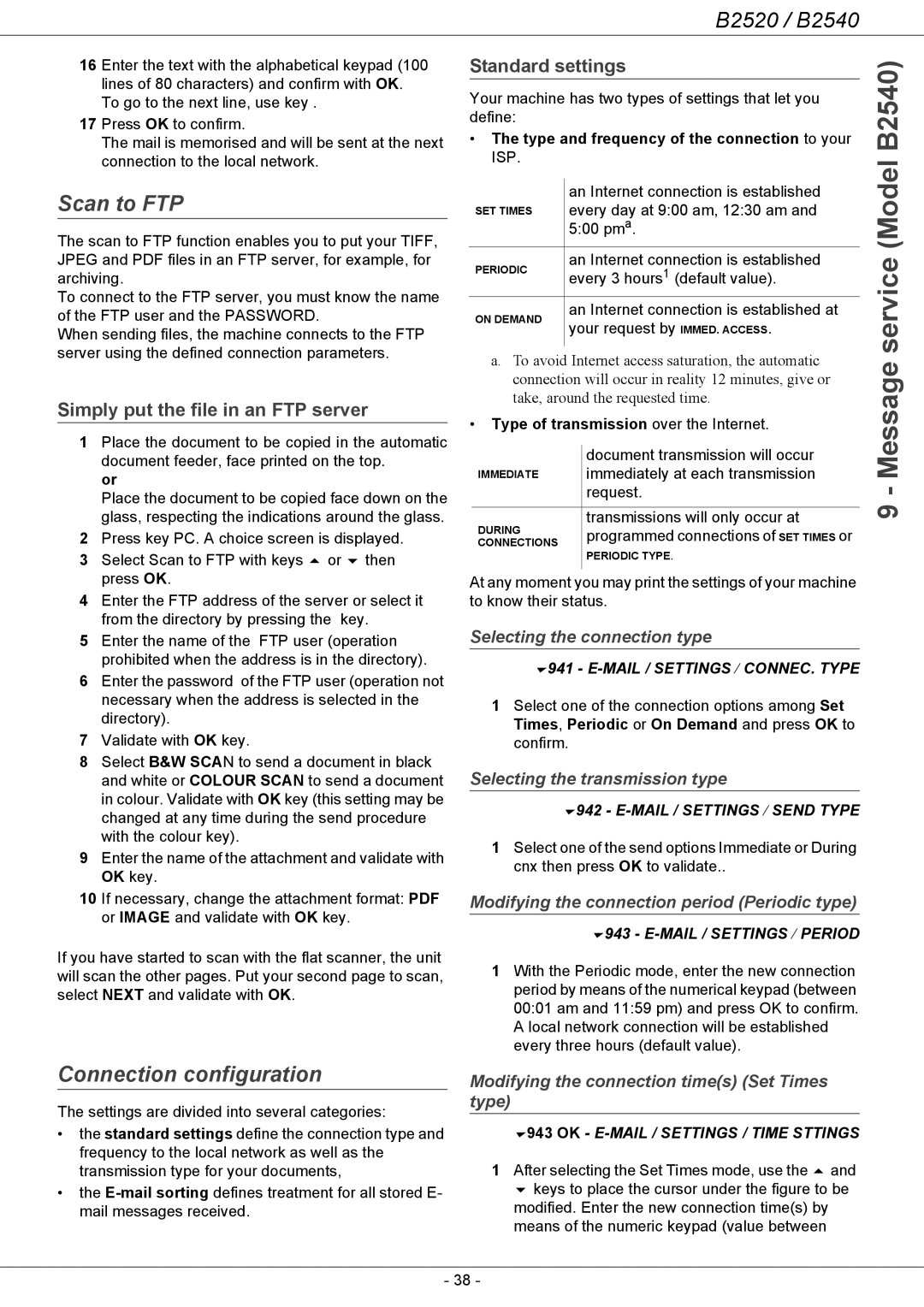 Oki B2500 Series Message service Model B2540, Scan to FTP, Connection configuration, Simply put the file in an FTP server 