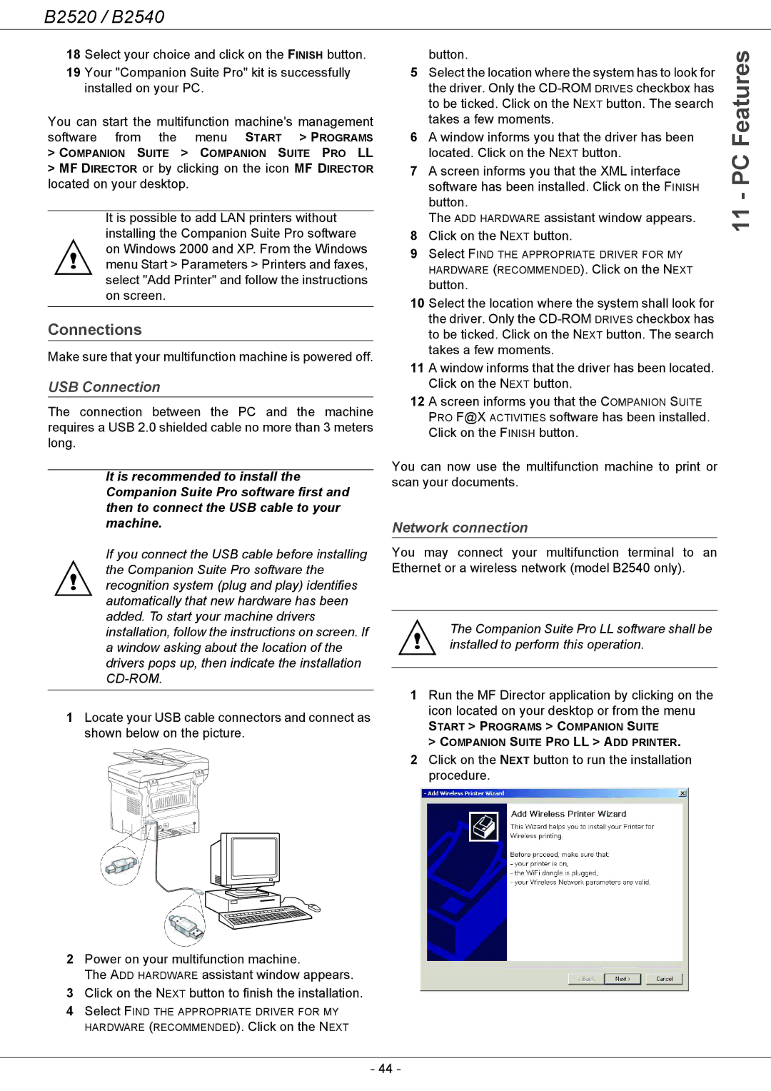 Oki B2500 Series Connections, USB Connection, Network connection, Make sure that your multifunction machine is powered off 