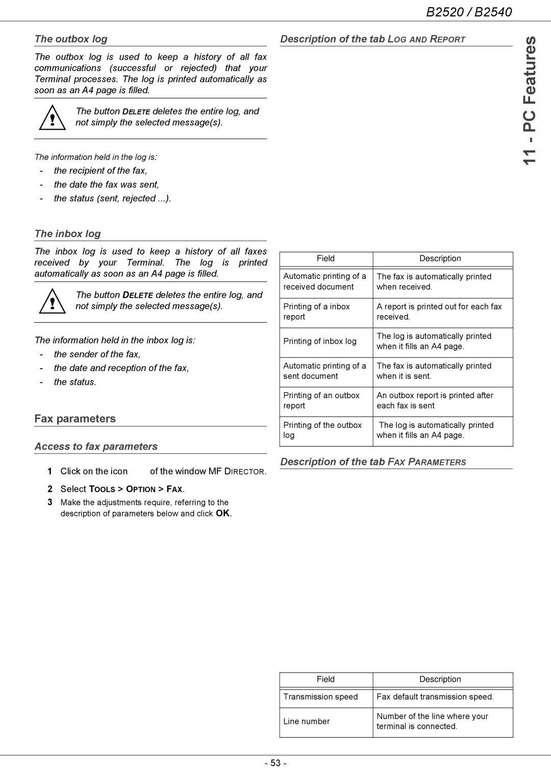 Oki B2500 Series manual Fax parameters 