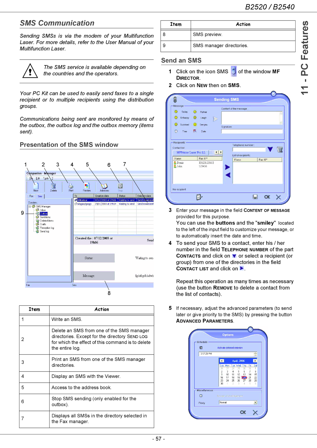 Oki B2500 Series manual SMS Communication, Presentation of the SMS window, Send an SMS, Click on NEW then on SMS 