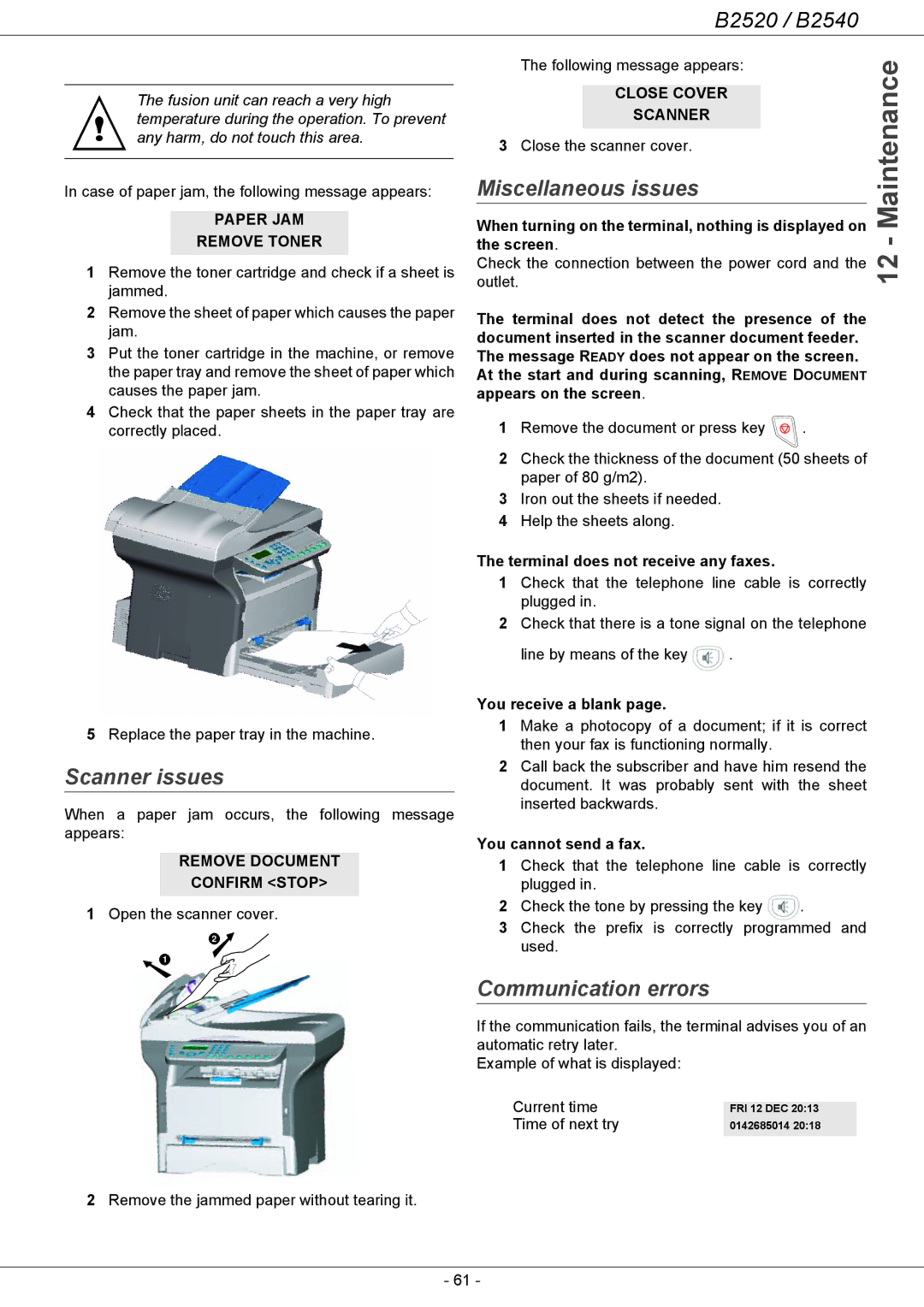 Oki B2500 Series manual Scanner issues, Miscellaneous issues, Communication errors 