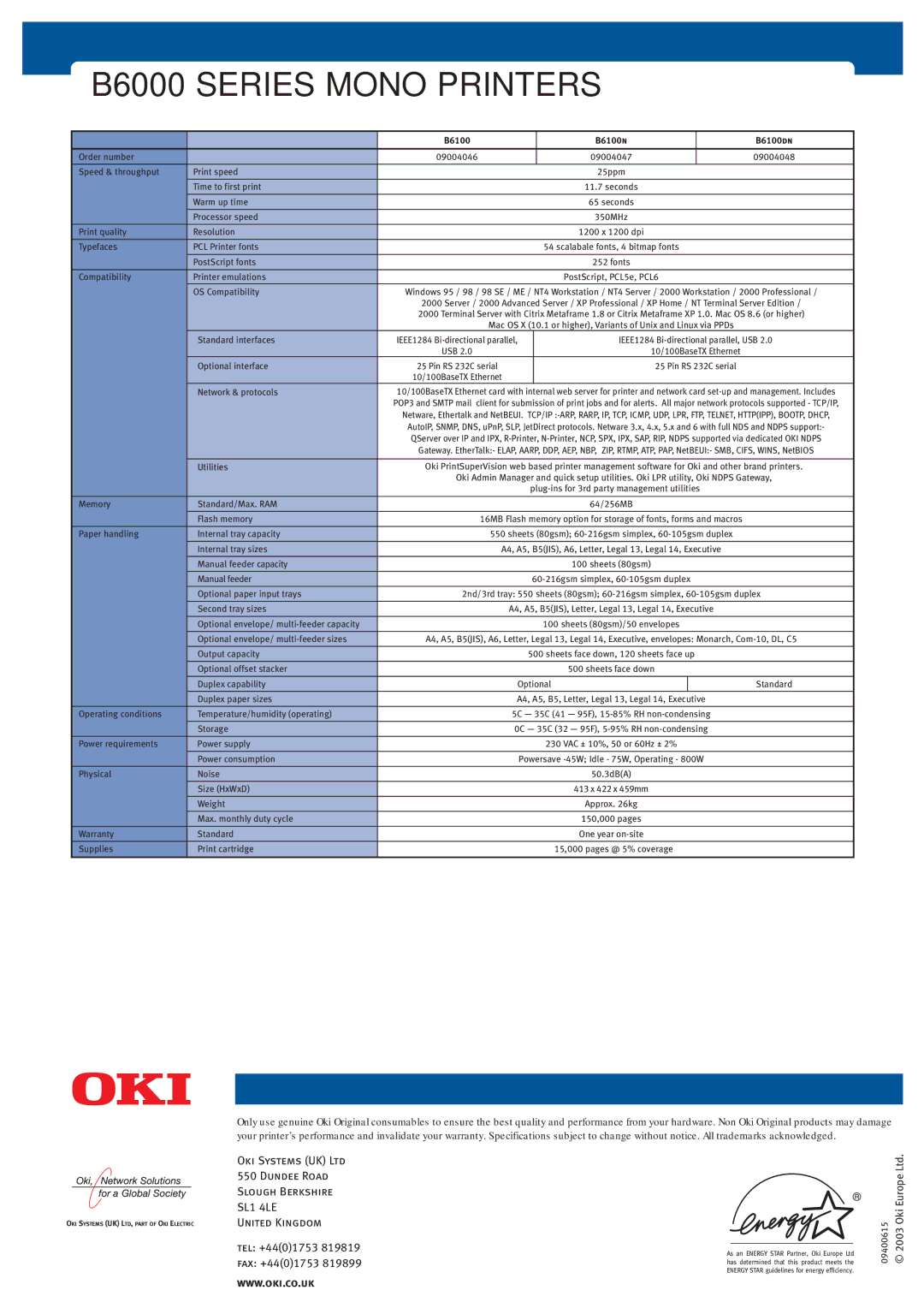 Oki B6000 manual SL1 4LE 