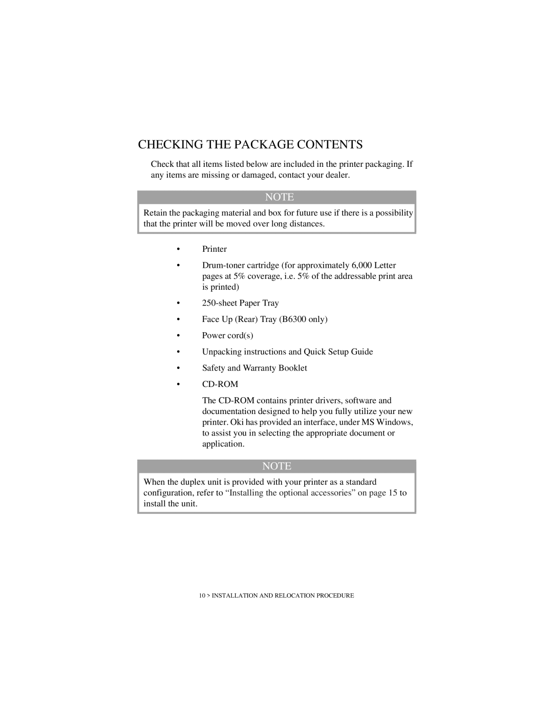 Oki B6200 Series manual Checking the Package Contents 