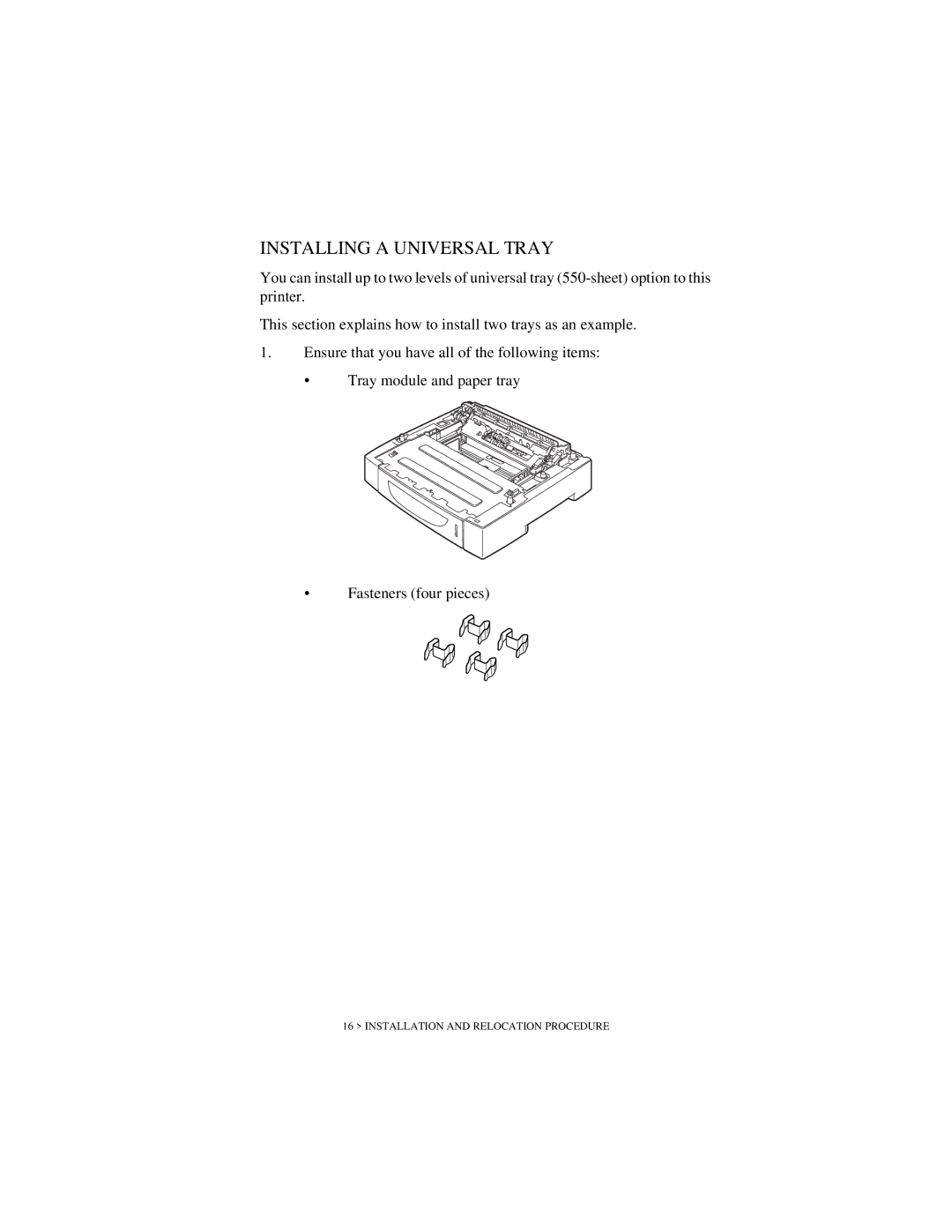 Oki B6200 Series manual Installing a Universal Tray 