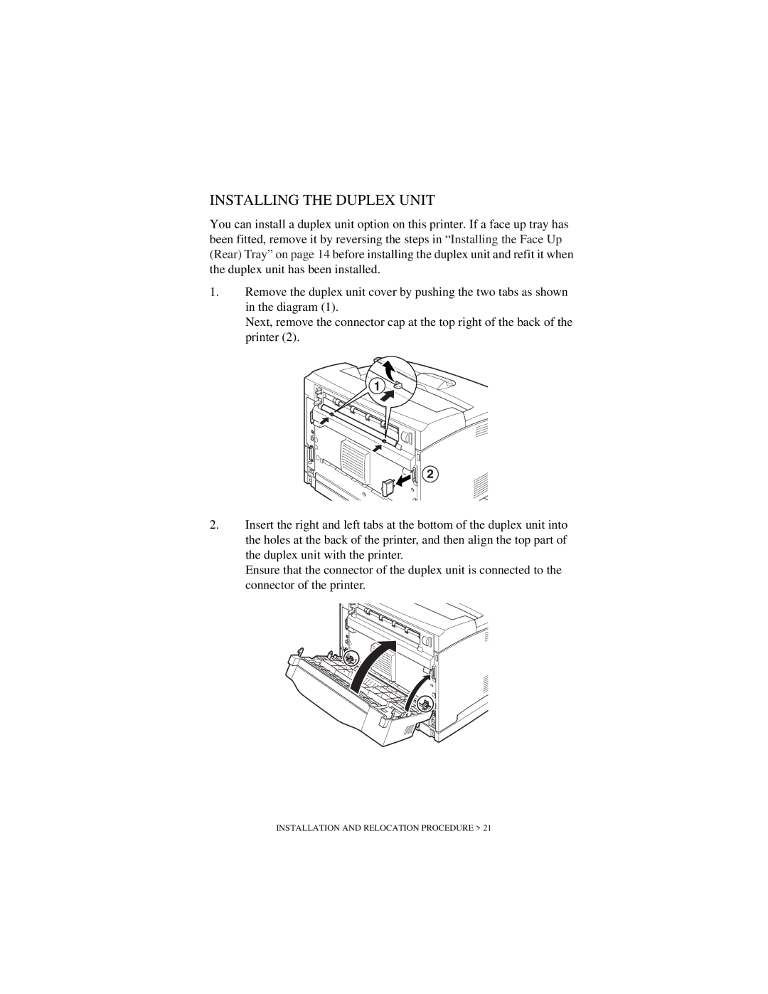 Oki B6200 Series manual Installing the Duplex Unit 