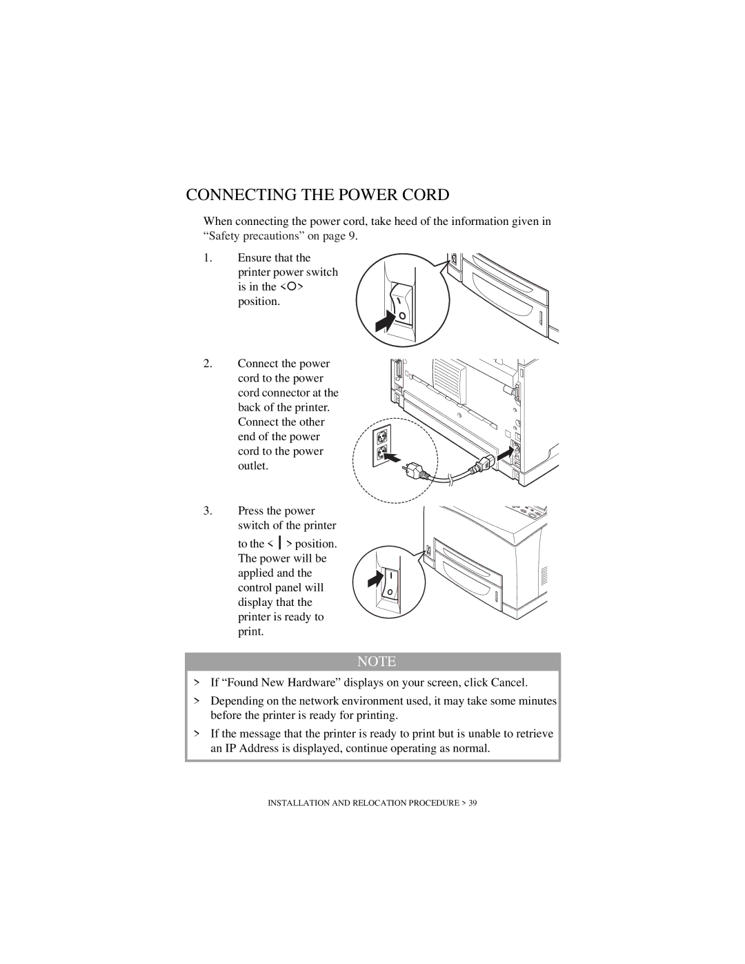 Oki B6200 Series manual Connecting the Power Cord 