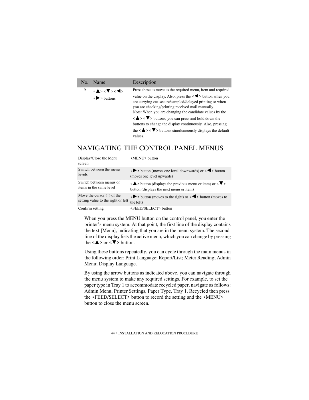 Oki B6200 Series manual Navigating the Control Panel Menus, Screen Switch between the menu levels 