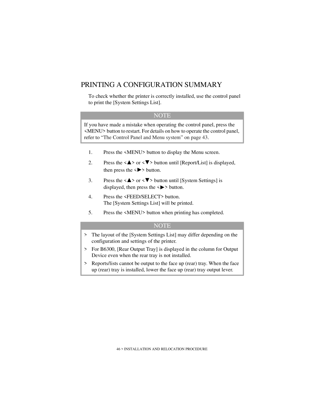 Oki B6200 Series manual Printing a Configuration Summary 