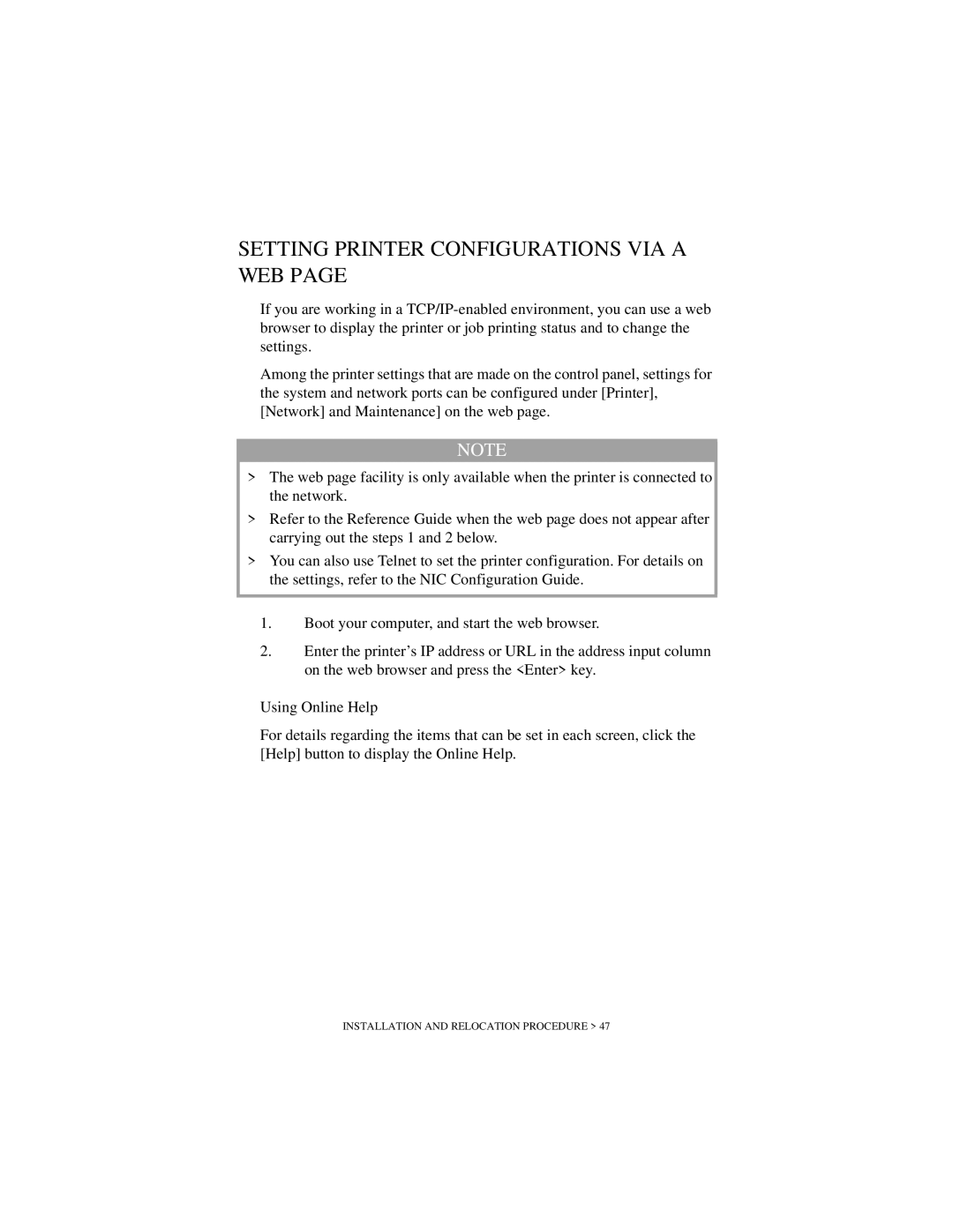 Oki B6200 Series manual Setting Printer Configurations VIA a WEB 