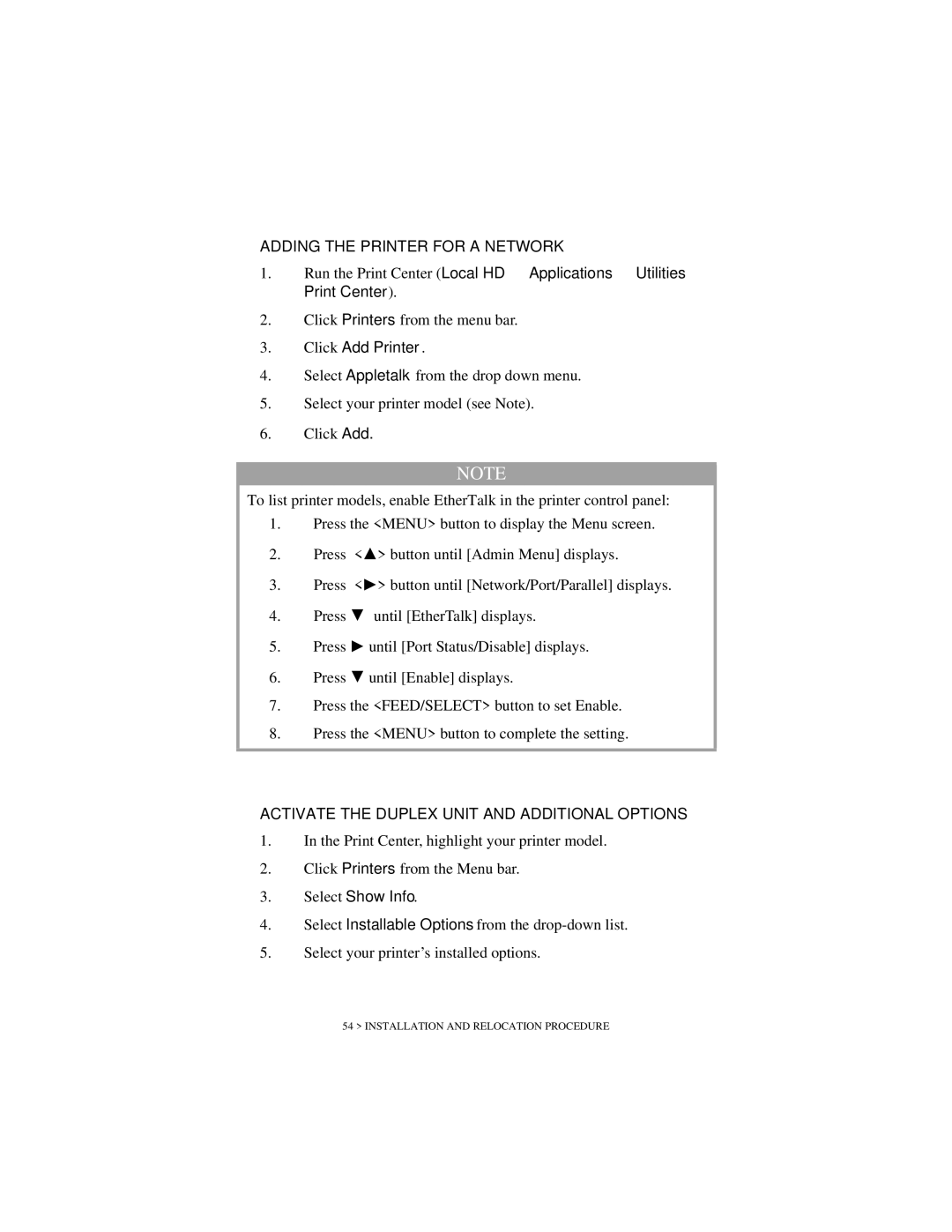 Oki B6200 Series manual Adding the Printer for a Network 