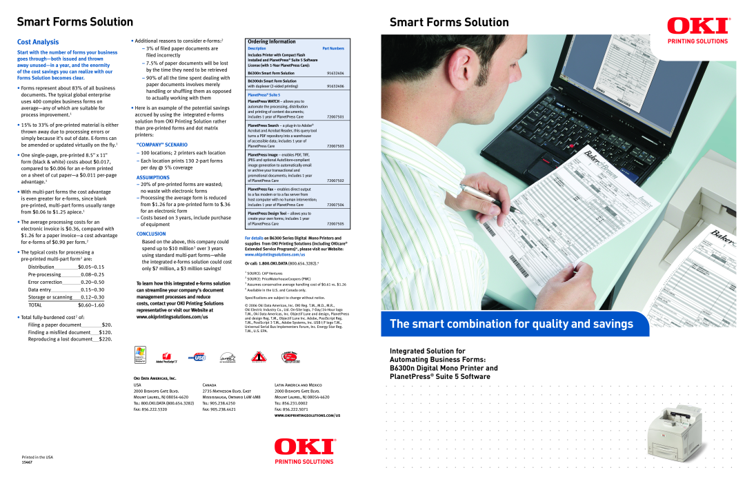 Oki B6300N specifications Smart Forms Solution, The smart combination for quality and savings, Cost Analysis 