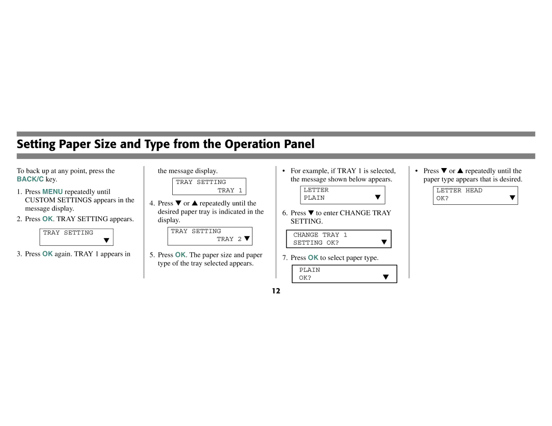 Oki B8300 manual Setting Paper Size and Type from the Operation Panel 