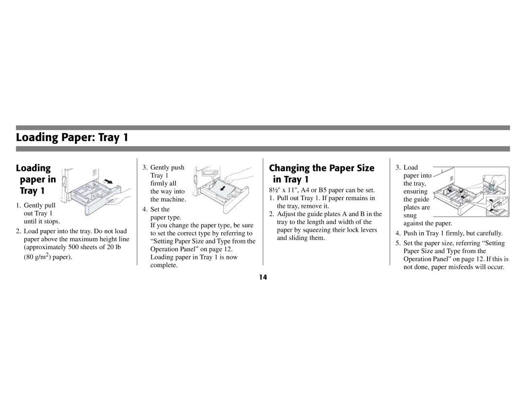 Oki B8300 manual Loading Paper Tray, Changing the Paper Size in Tray 