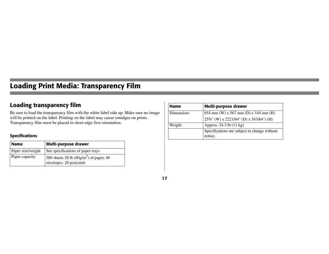 Oki B8300 manual Loading Print Media Transparency Film, Loading transparency film 