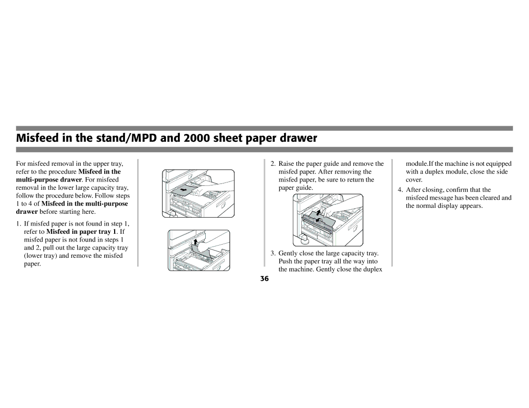 Oki B8300 manual Misfeed in the stand/MPD and 2000 sheet paper drawer 