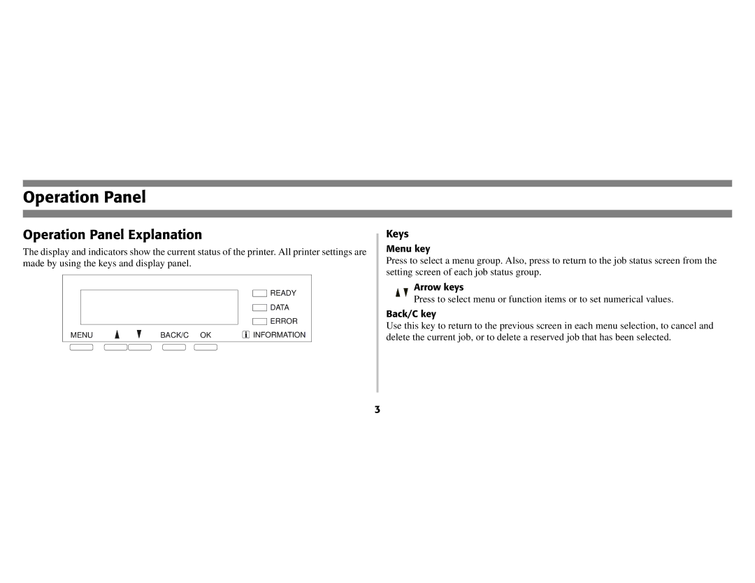 Oki B8300 manual Operation Panel Explanation, Keys 