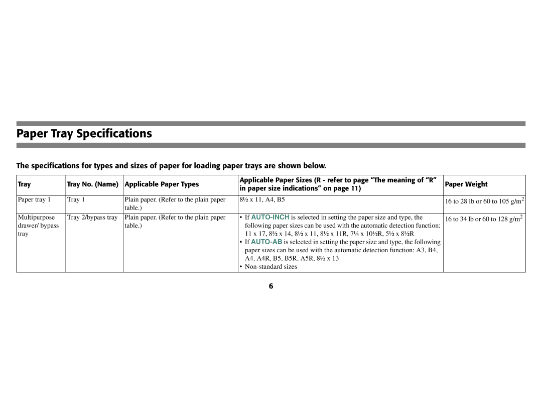 Oki B8300 manual Paper Tray Specifications 