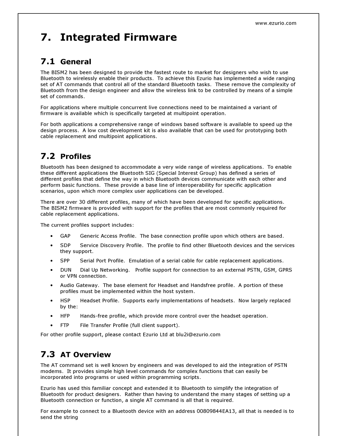 Oki BISM2 manual Integrated Firmware, General, Profiles, AT Overview 