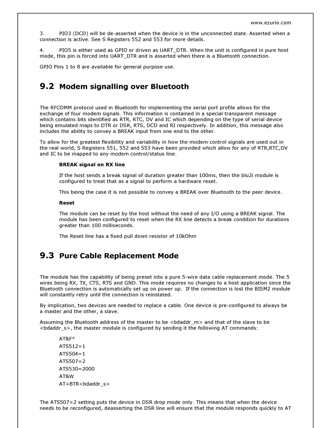 Oki BISM2 manual Modem signalling over Bluetooth, Pure Cable Replacement Mode, At&F, At&W 