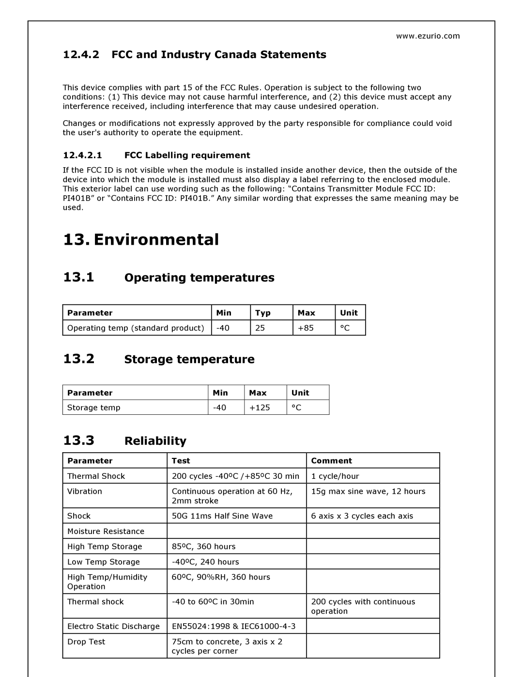 Oki BISM2 Environmental, Operating temperatures, Storage temperature, Reliability, FCC and Industry Canada Statements 