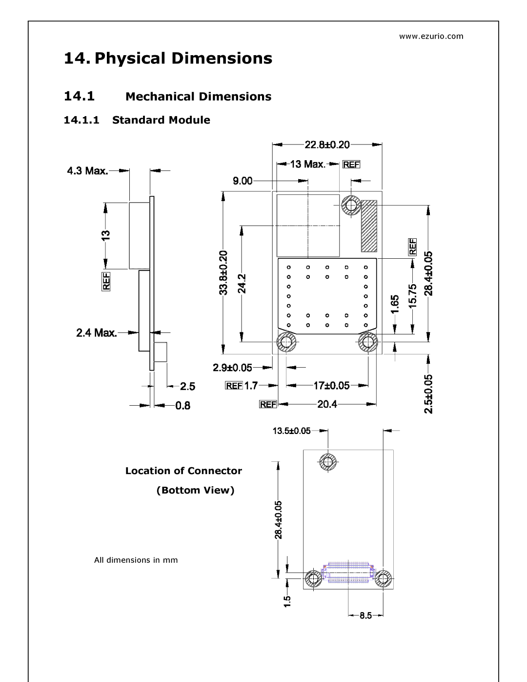 Oki BISM2 manual Physical Dimensions, Mechanical Dimensions, Standard Module 