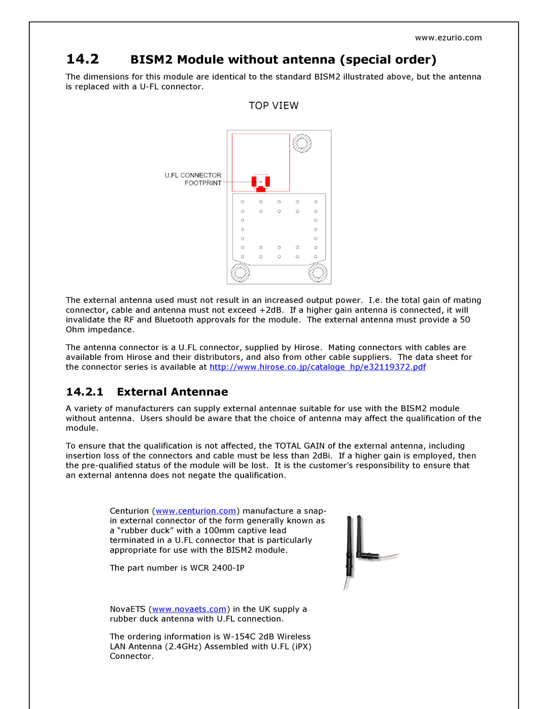 Oki manual BISM2 Module without antenna special order, External Antennae 