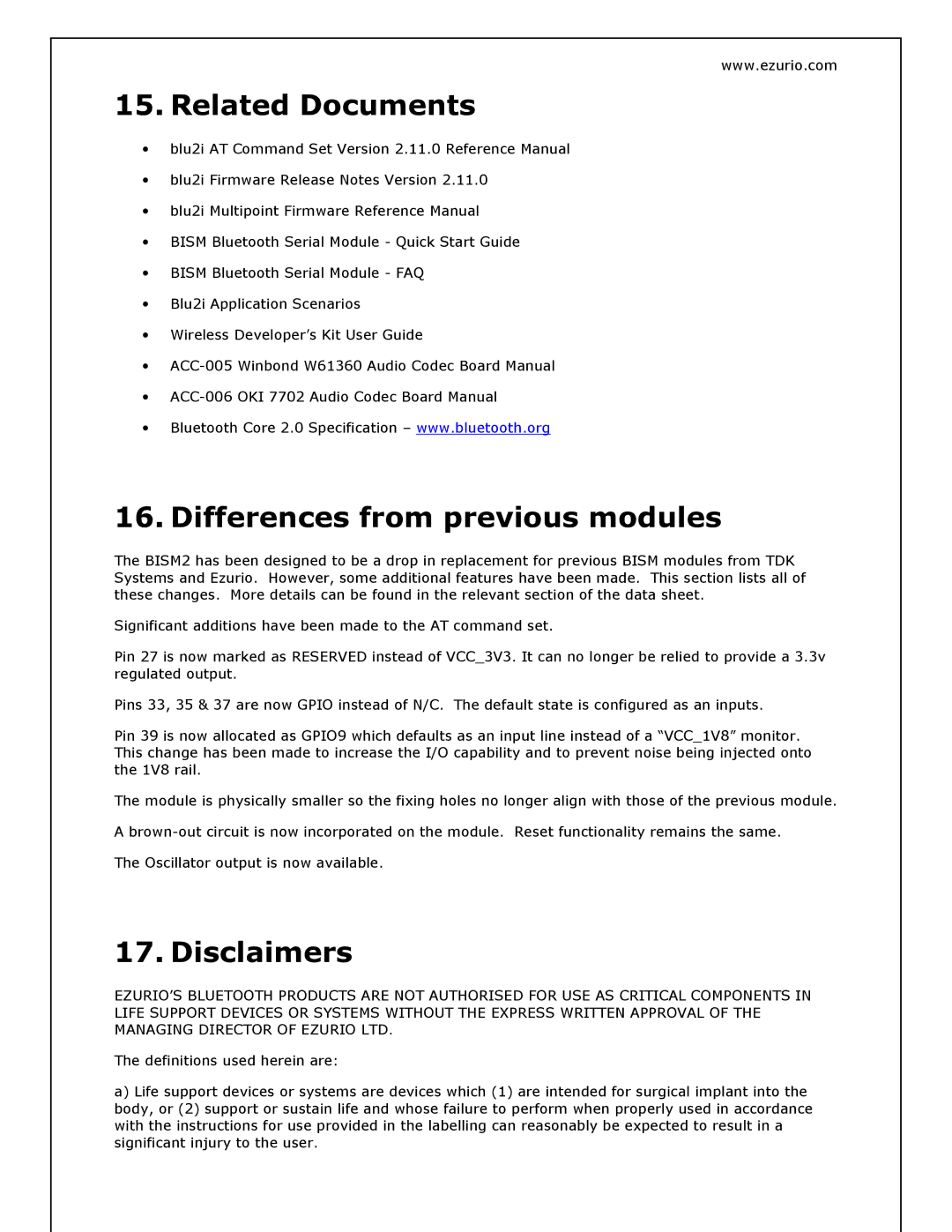 Oki BISM2 manual Related Documents, Differences from previous modules, Disclaimers 