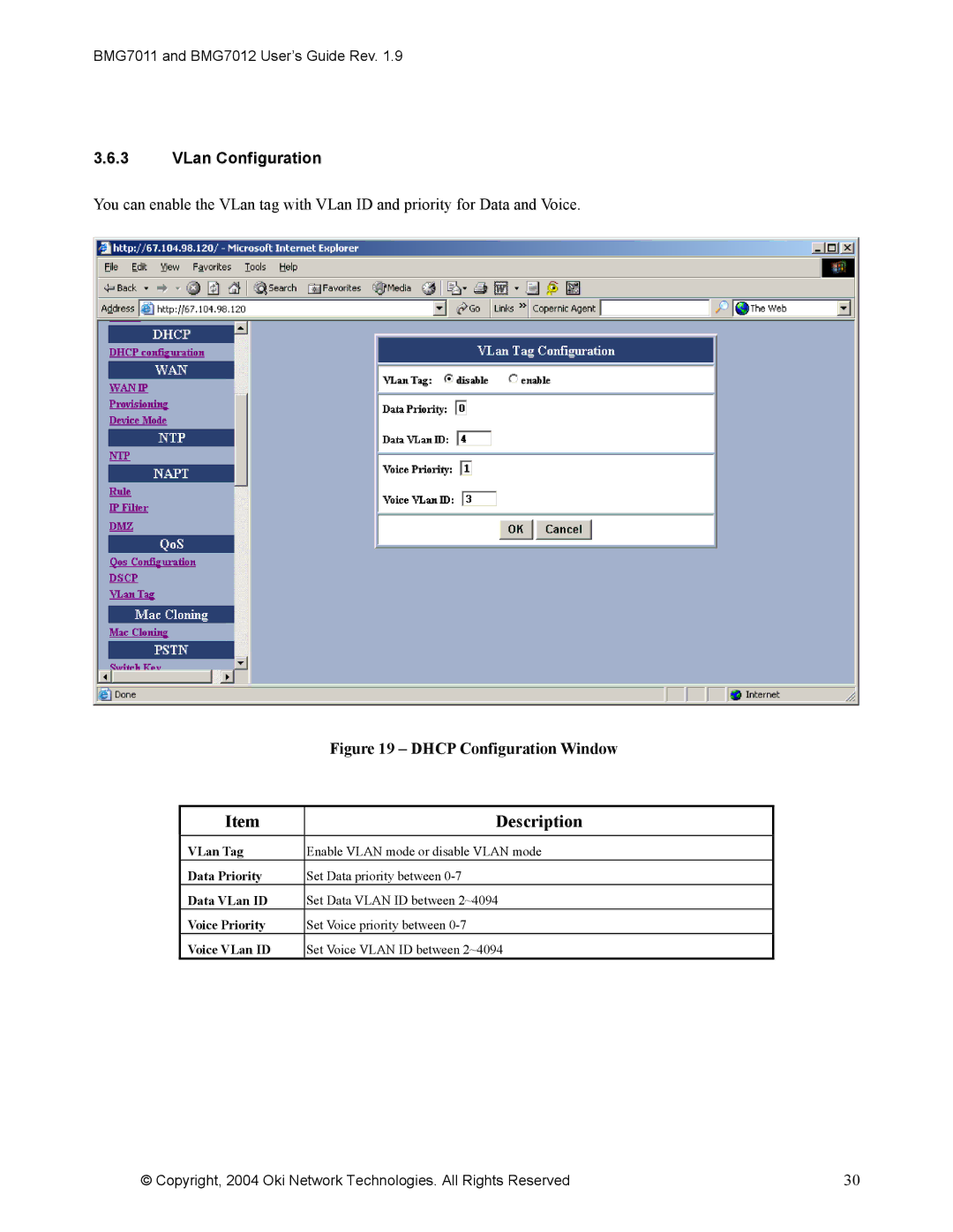 Oki BMG7012, BMG7011 manual VLan Configuration 