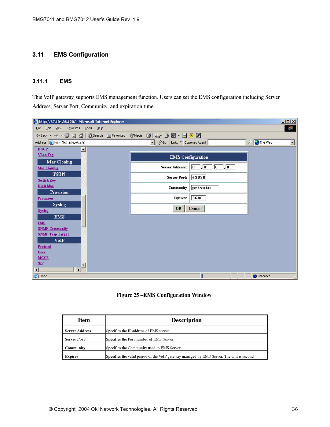 Oki BMG7012, BMG7011 manual EMS Configuration, 11.1 EMS 