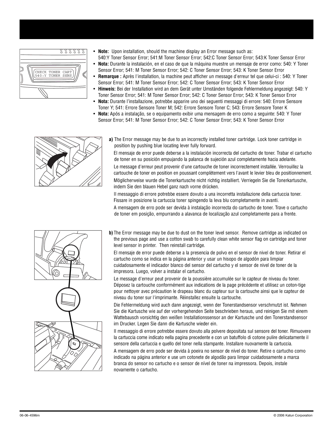 Oki C5000-series installation instructions Check Toner Cart 540Y Toner Sens 