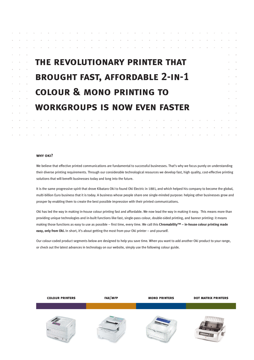 Oki C5000 manual why oki?, colour printers, fax/mfp, mono printers, dot matrix printers 