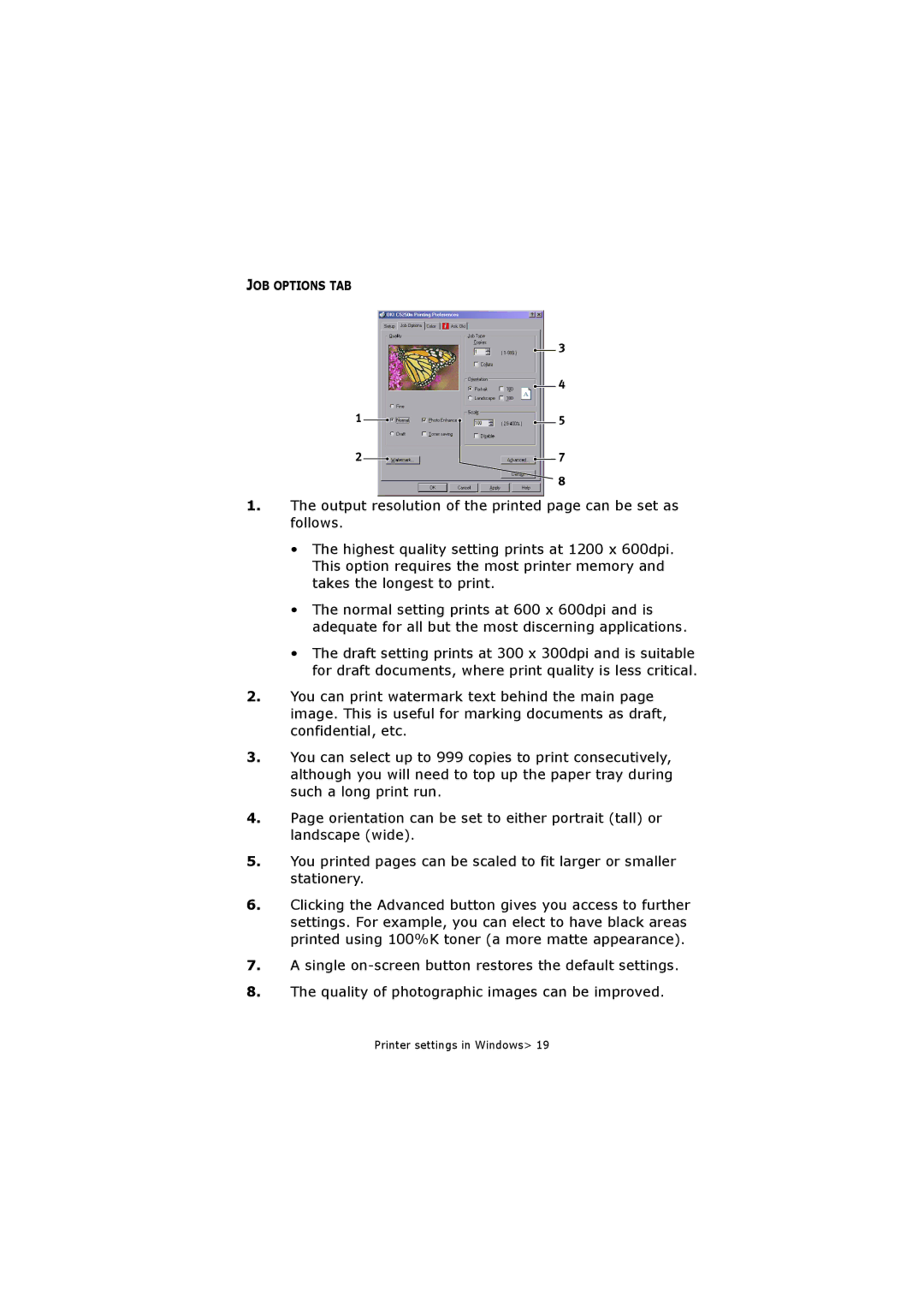 Oki C5250 manual JOB Options TAB 