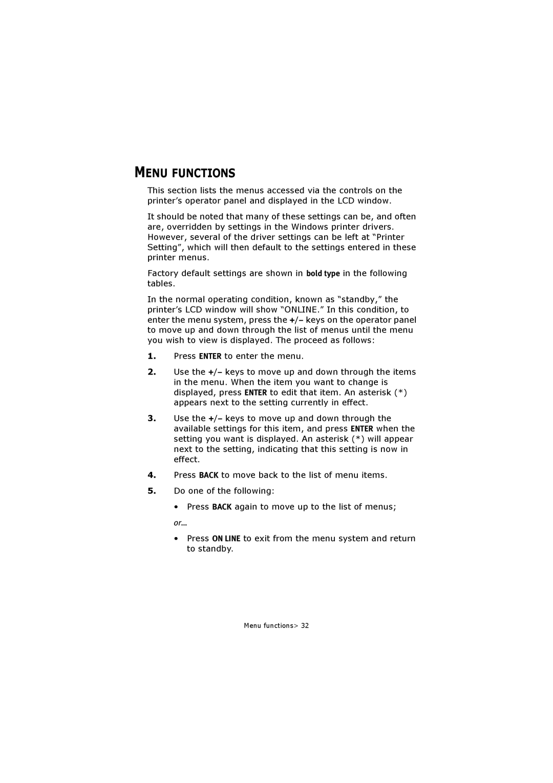 Oki C5250 manual Menu Functions 