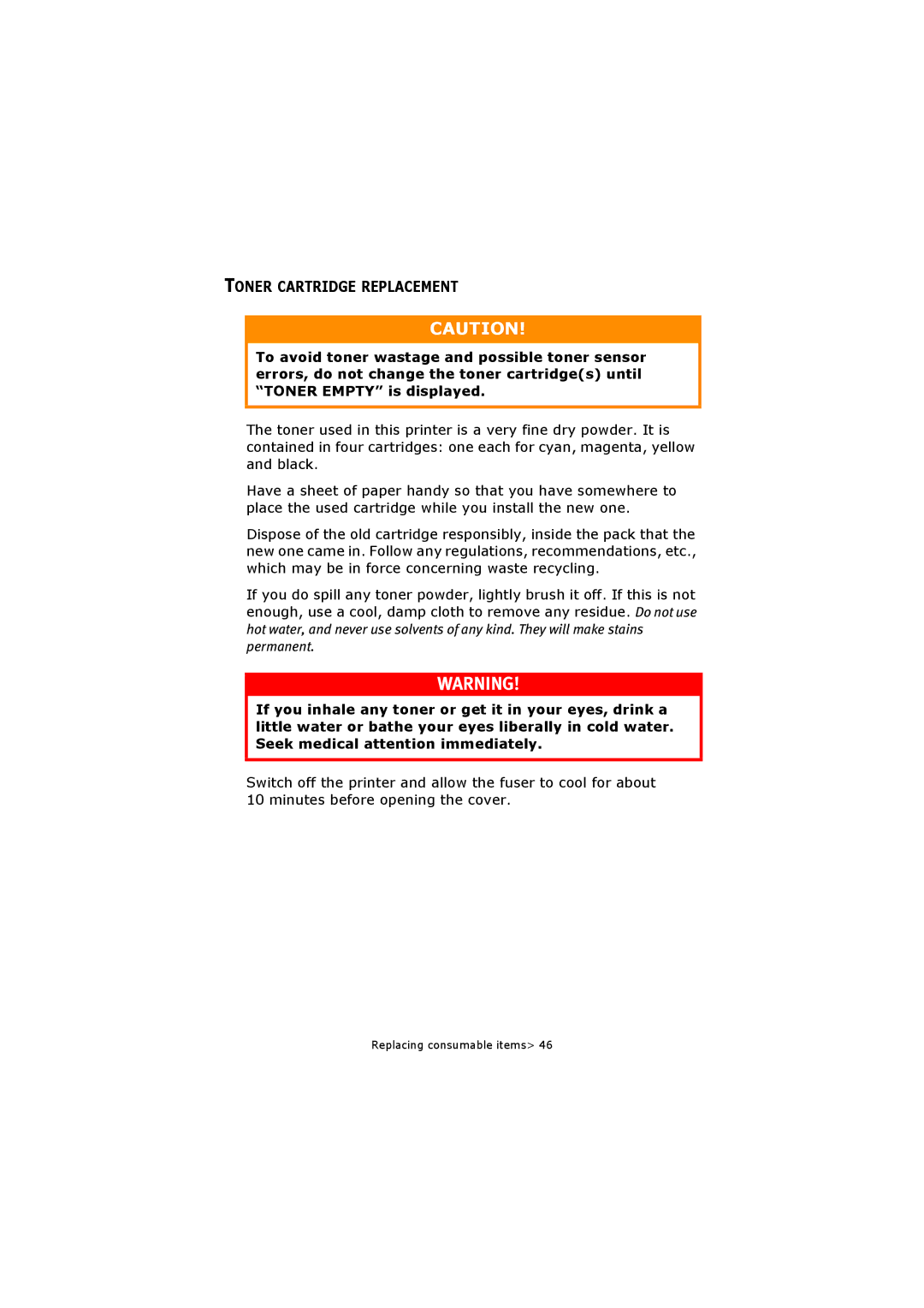 Oki C5250 manual Toner Cartridge Replacement 