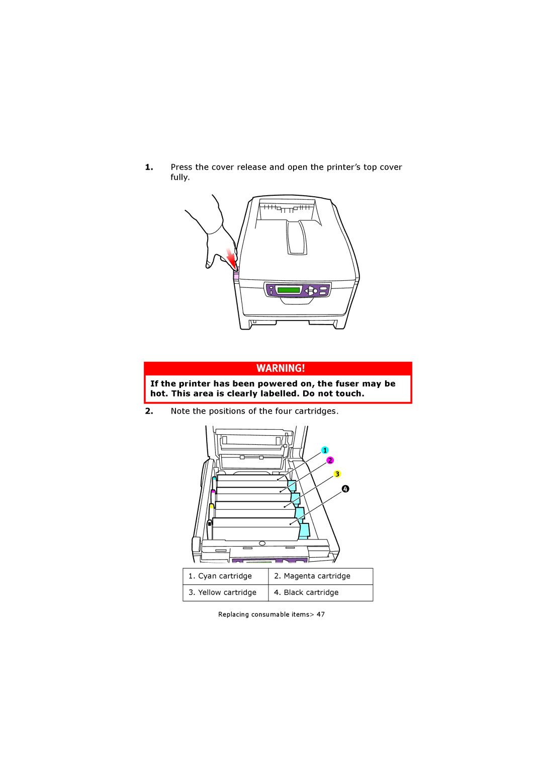 Oki C5250 manual Cyan cartridge 