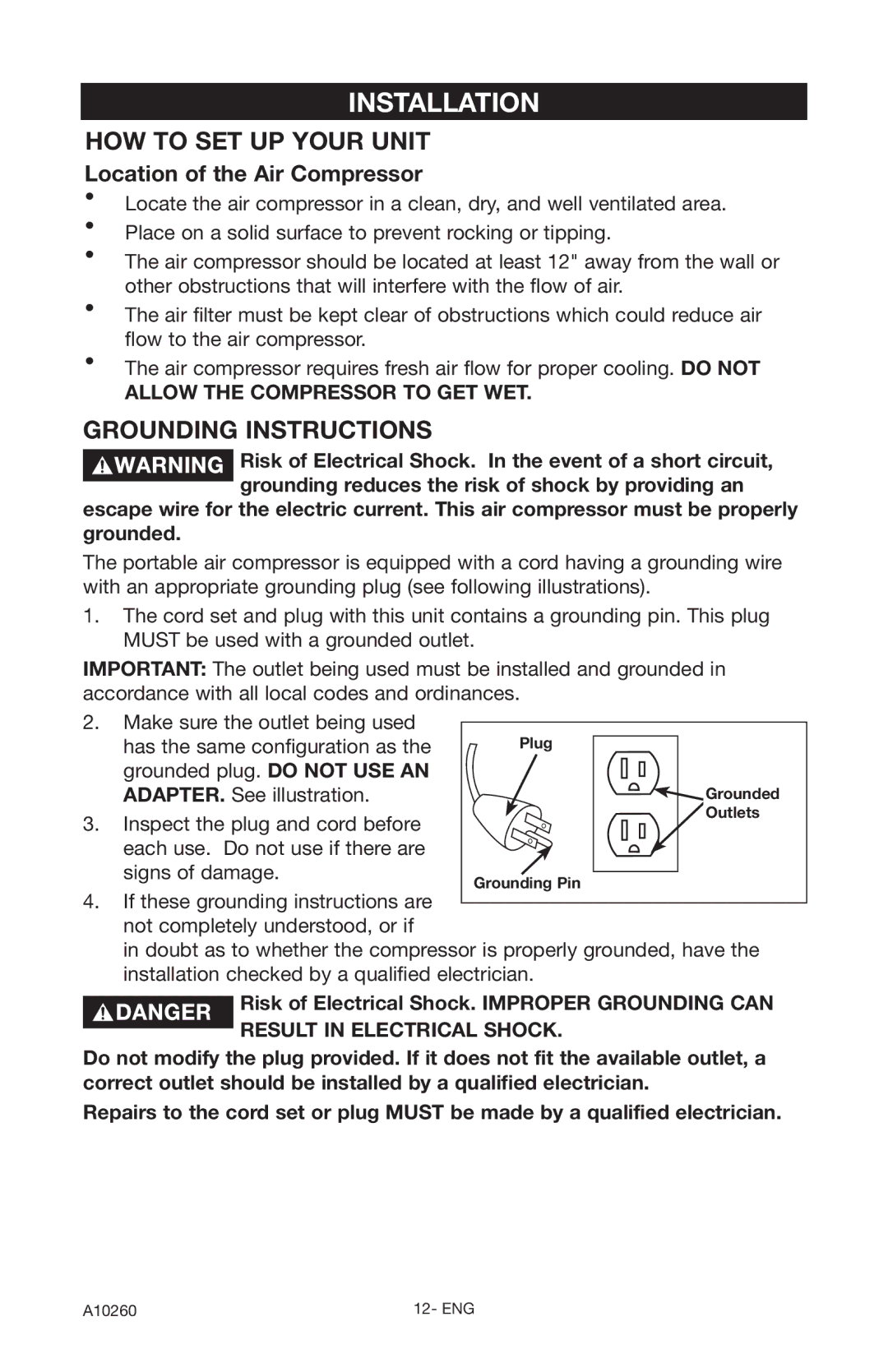 Oki C5510 instruction manual Installation, Location of the Air Compressor 