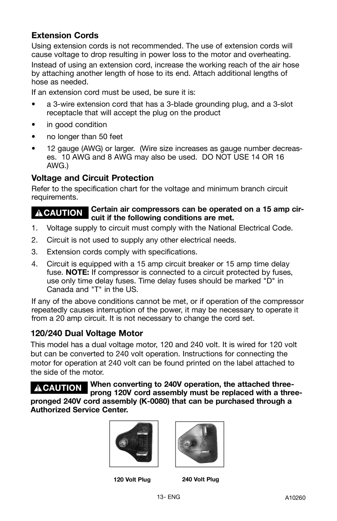 Oki C5510 instruction manual Extension Cords, Voltage and Circuit Protection, 120/240 Dual Voltage Motor 