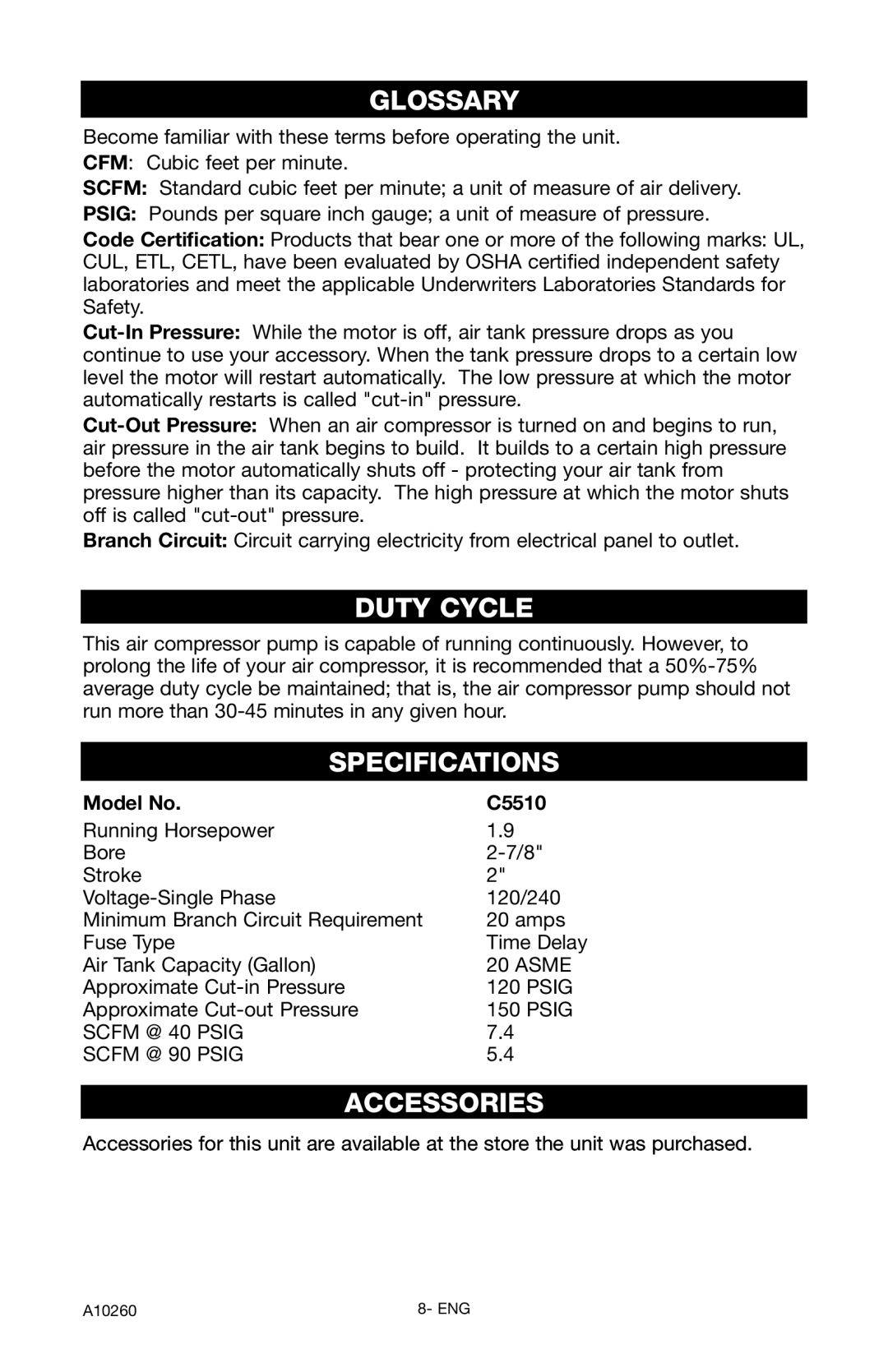 Oki C5510 instruction manual Glossary, Duty Cycle, Specifications, Accessories 