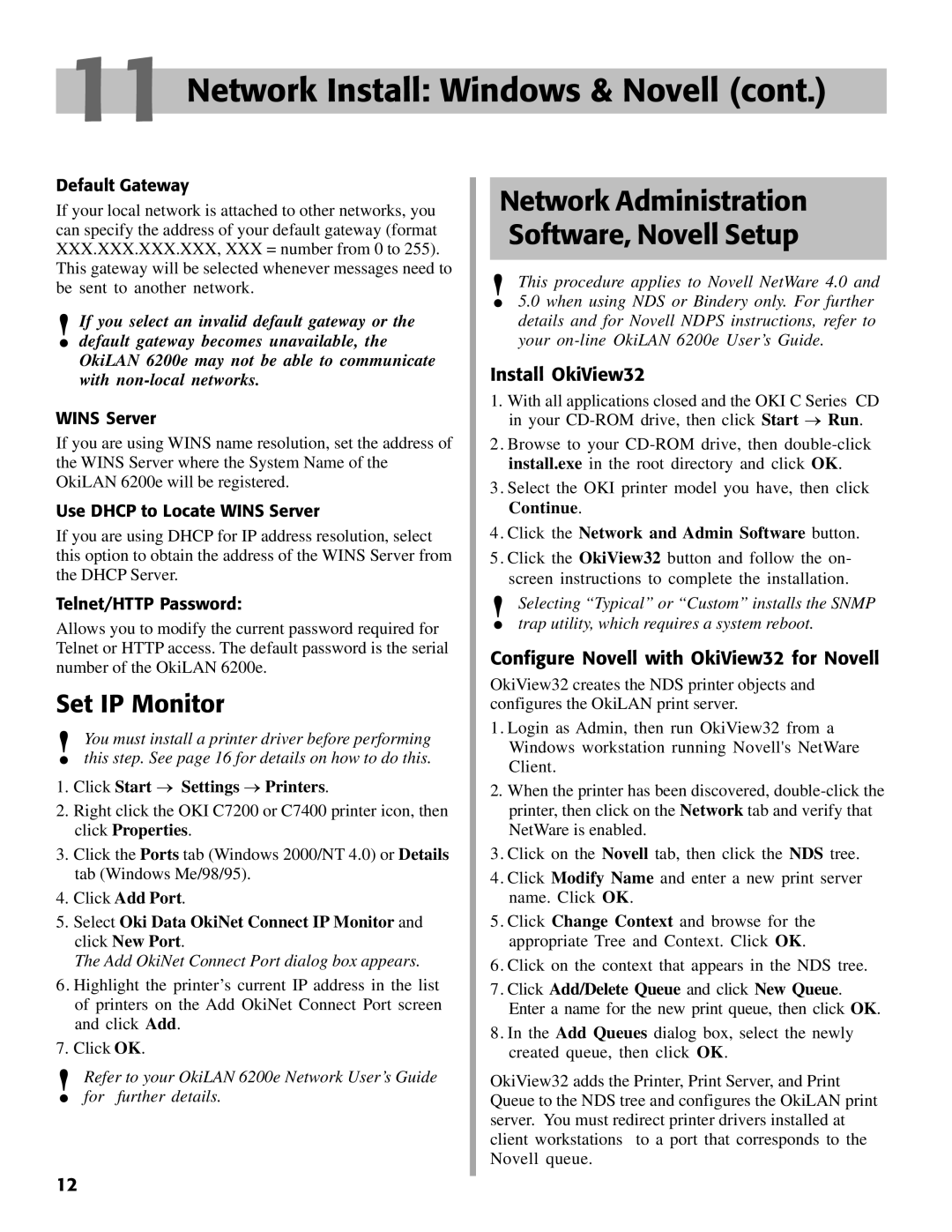 Oki C7000 Network Administration Software, Novell Setup, Install OkiView32, Configure Novell with OkiView32 for Novell 