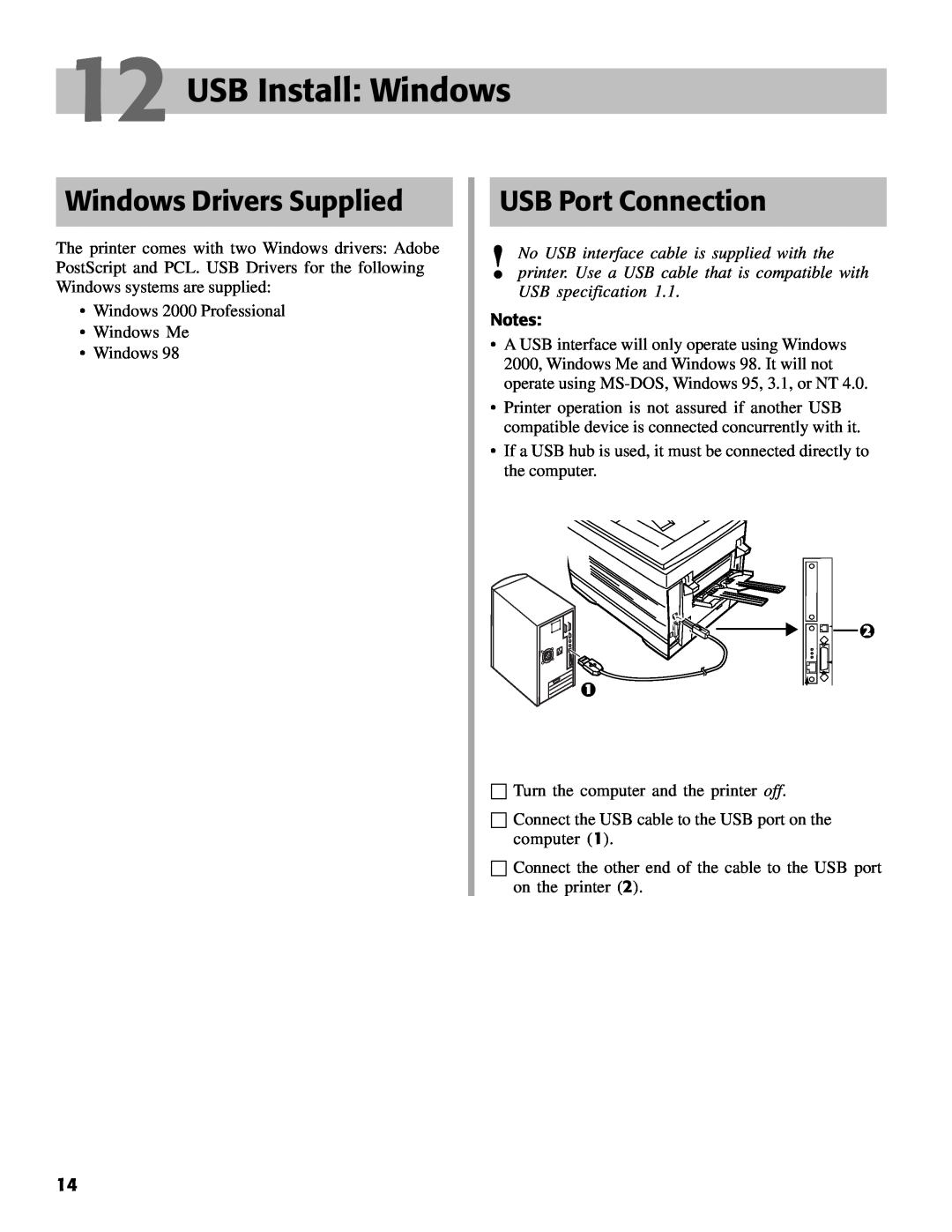 Oki C7000 setup guide USB Install Windows, Windows Drivers Supplied, USB Port Connection 