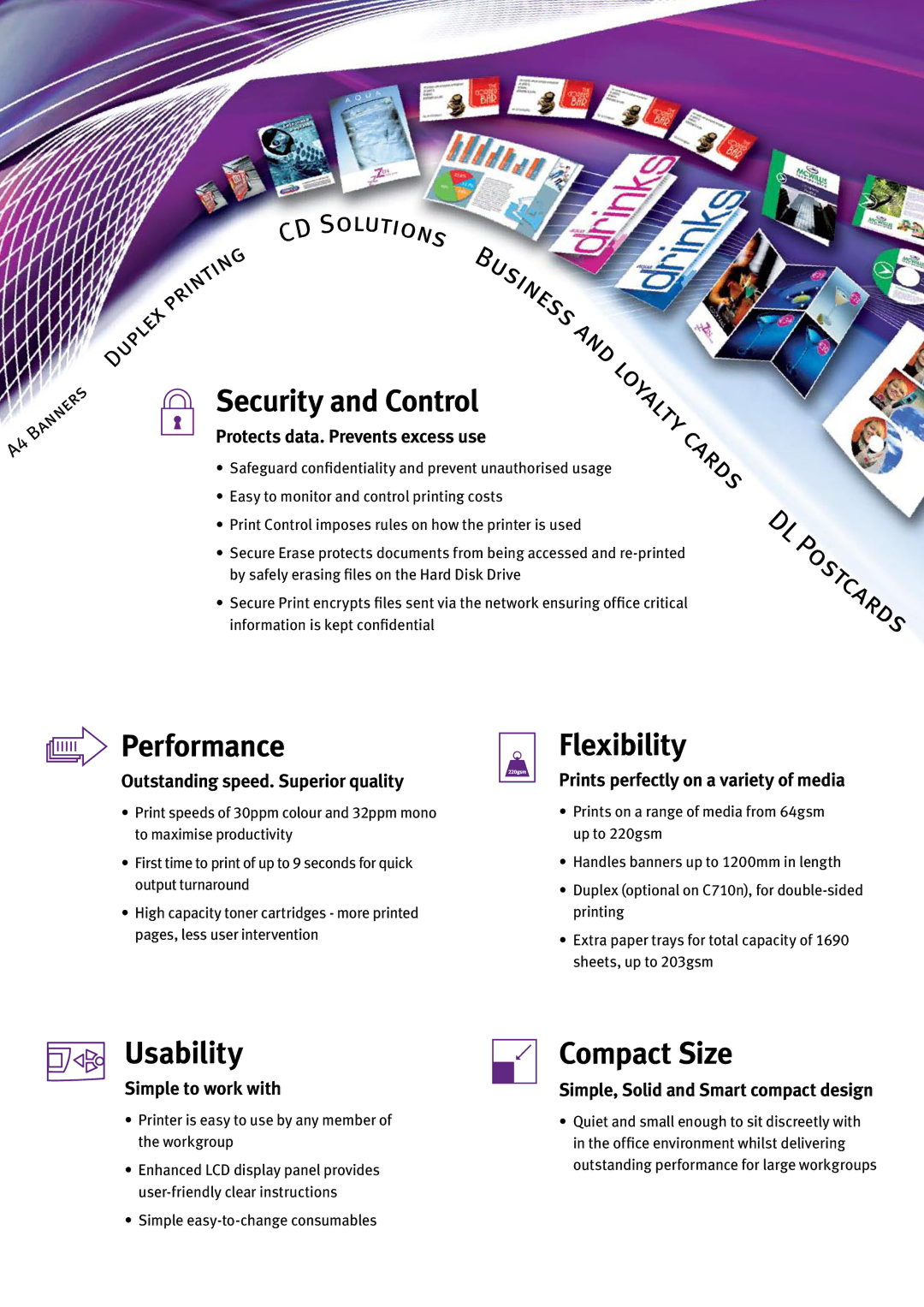 Oki C710cdtn manual Performance Flexibility, Usability, Compact Size 