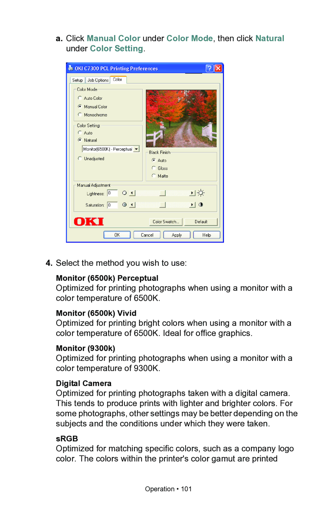 Oki C7100, C7300 manual Monitor 6500k Perceptual, Monitor 6500k Vivid, Monitor 9300k, Digital Camera, Srgb 