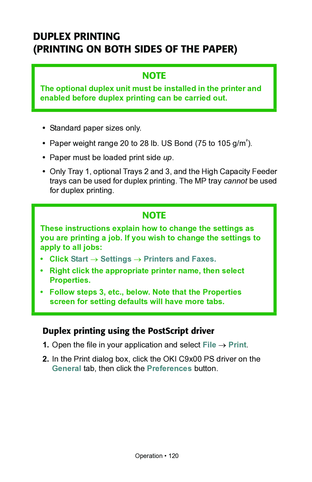 Oki C7300, C7100 manual Duplex Printing Printing on Both Sides of the Paper, Duplex printing using the PostScript driver 