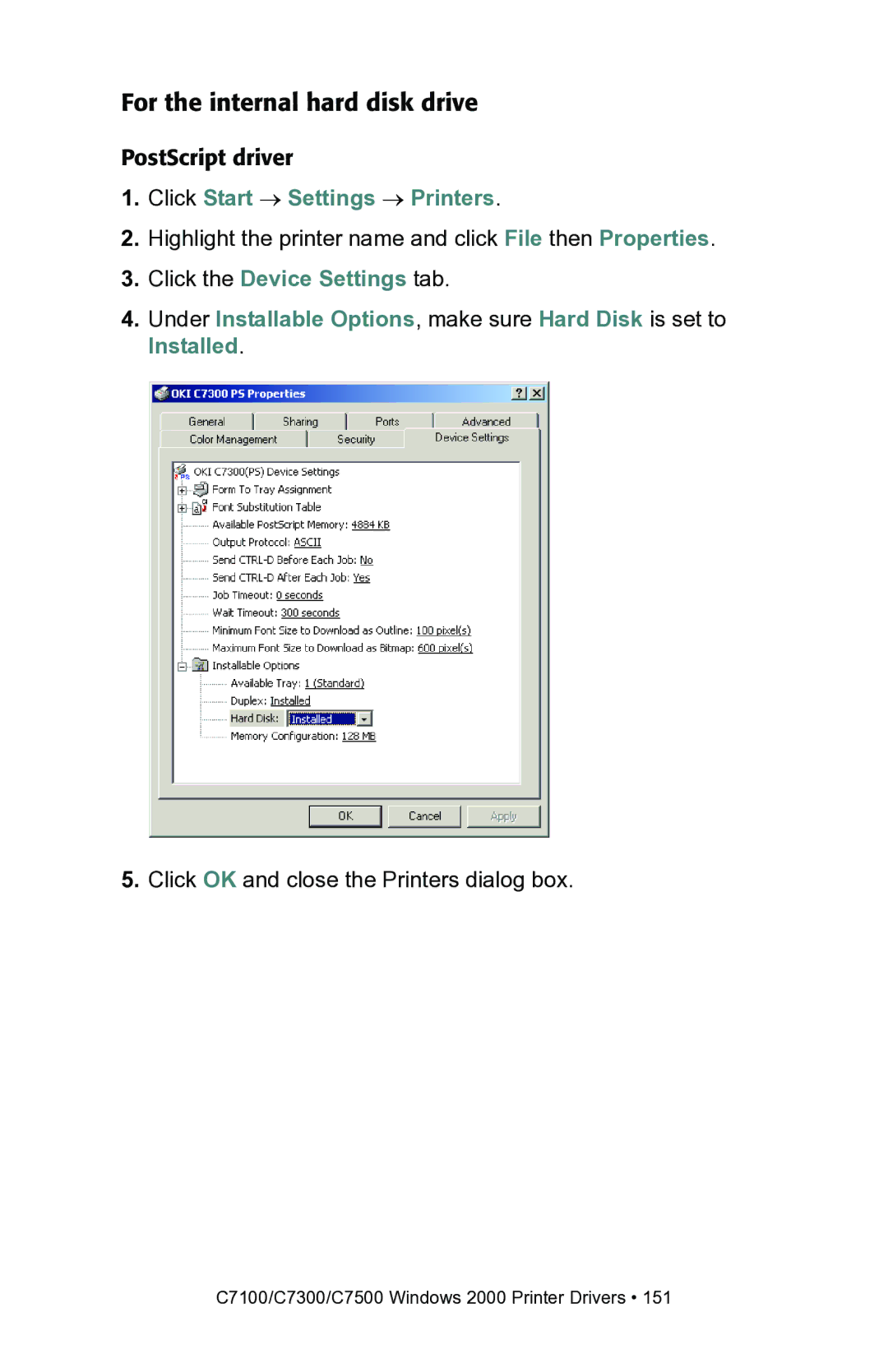 Oki C7100, C7300 manual For the internal hard disk drive 