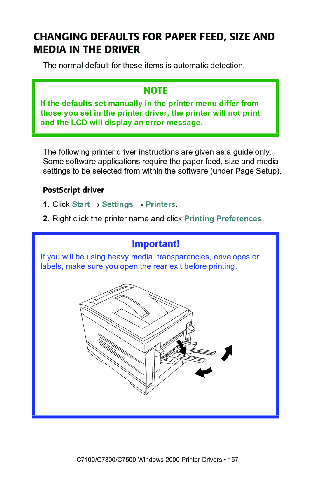 Oki C7100, C7300 manual Normal default for these items is automatic detection 