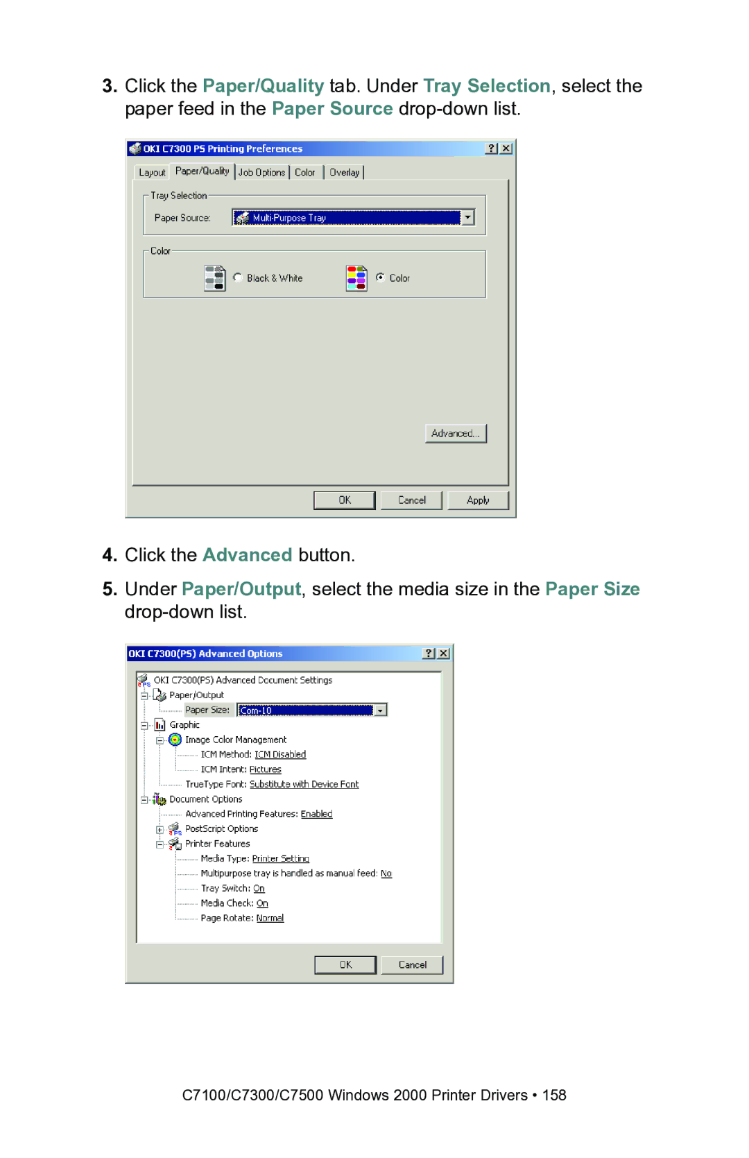 Oki manual C7100/C7300/C7500 Windows 2000 Printer Drivers 