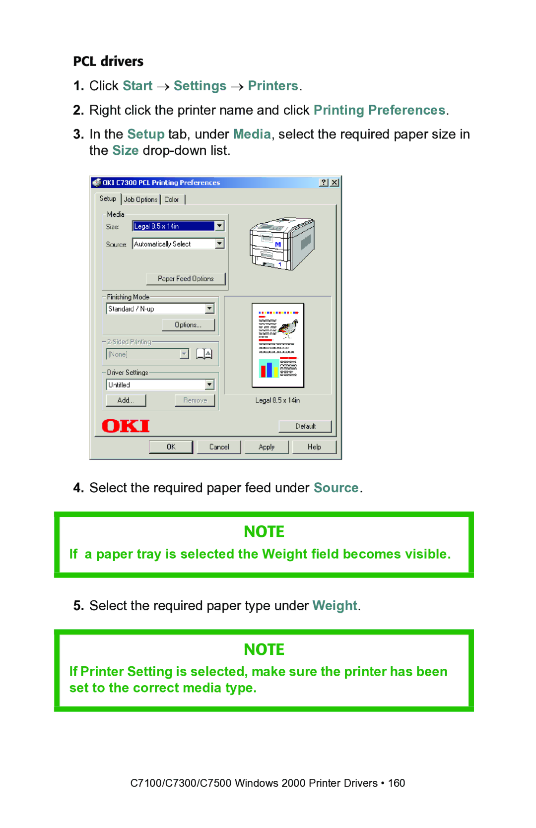 Oki C7300, C7100 manual Click Start Settings Printers 