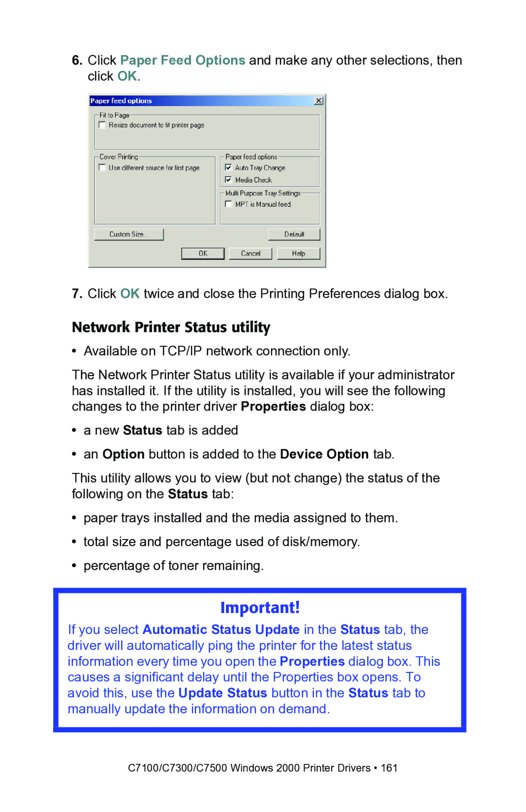 Oki C7100, C7300 manual Network Printer Status utility 