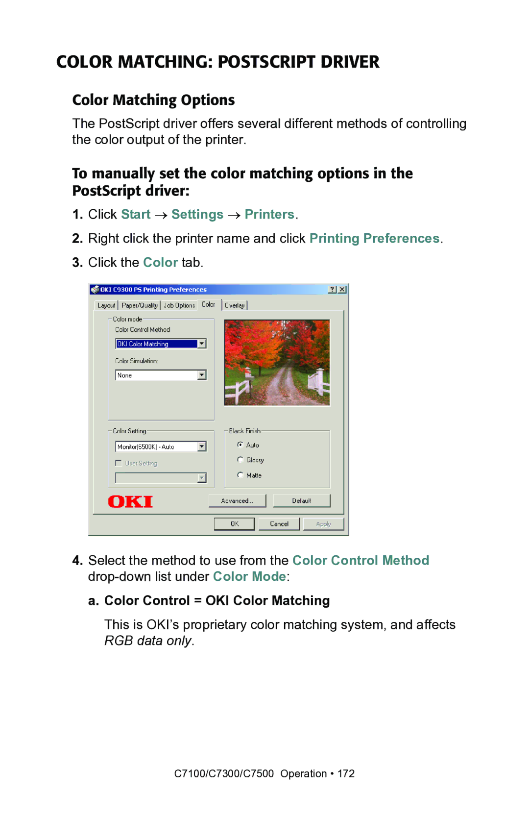 Oki C7300, C7100 manual Color Matching Postscript Driver 