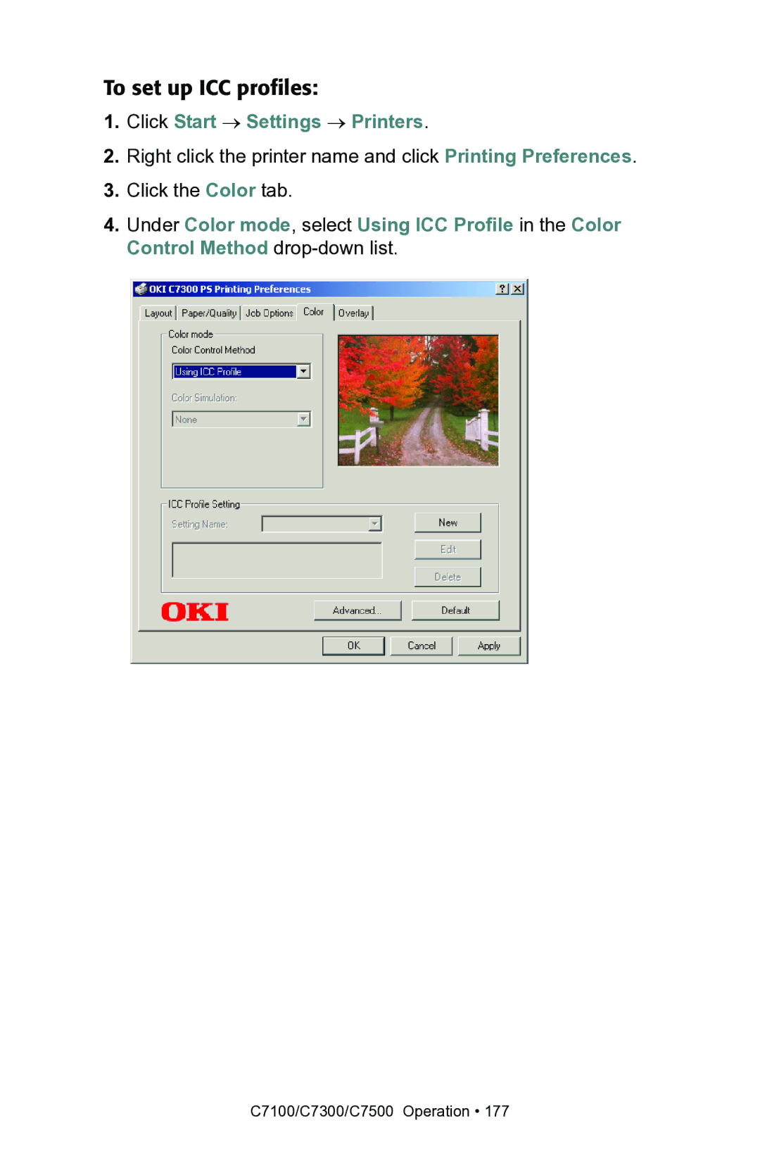 Oki C7100, C7300 manual To set up ICC profiles 